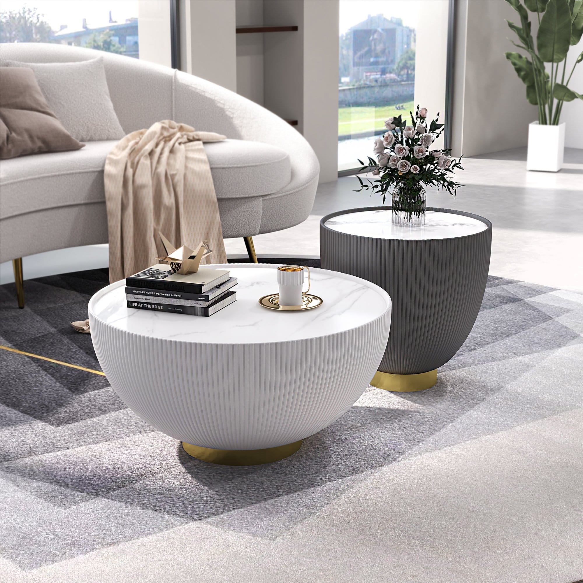 drum coffee table beige