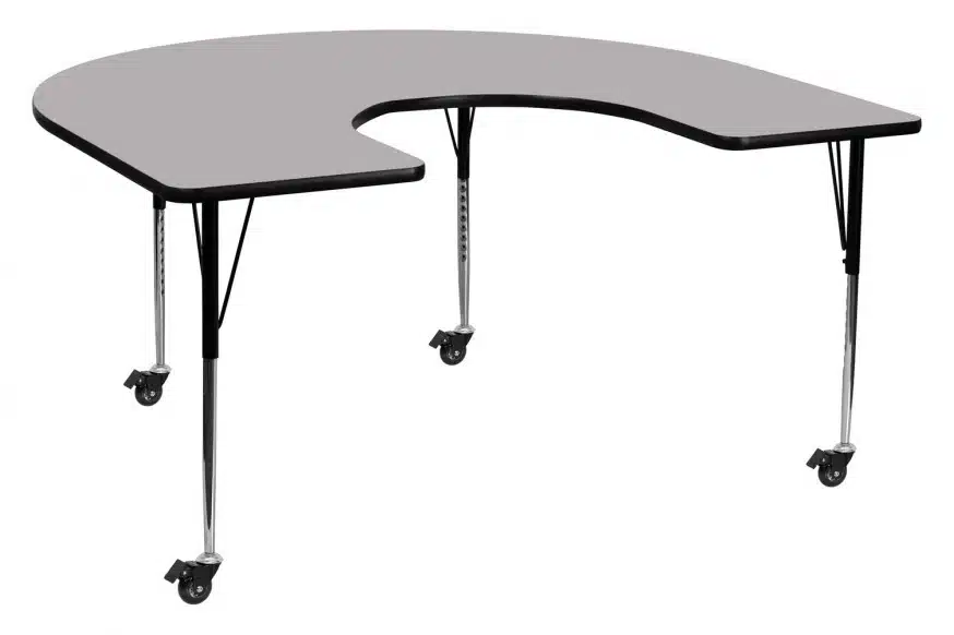 BLNK® Wren Mobile Horseshoe Thermal Laminate Activity Table - Gray, with Standard Height Adjustable Legs