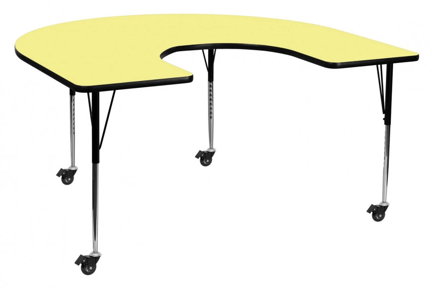 BLNK® Wren Mobile Horseshoe Thermal Laminate Activity Table. Product Type: Activity Table, Room Type: Home Office, Collection: Wren Mobile, Color: Yellow, Material: Laminate