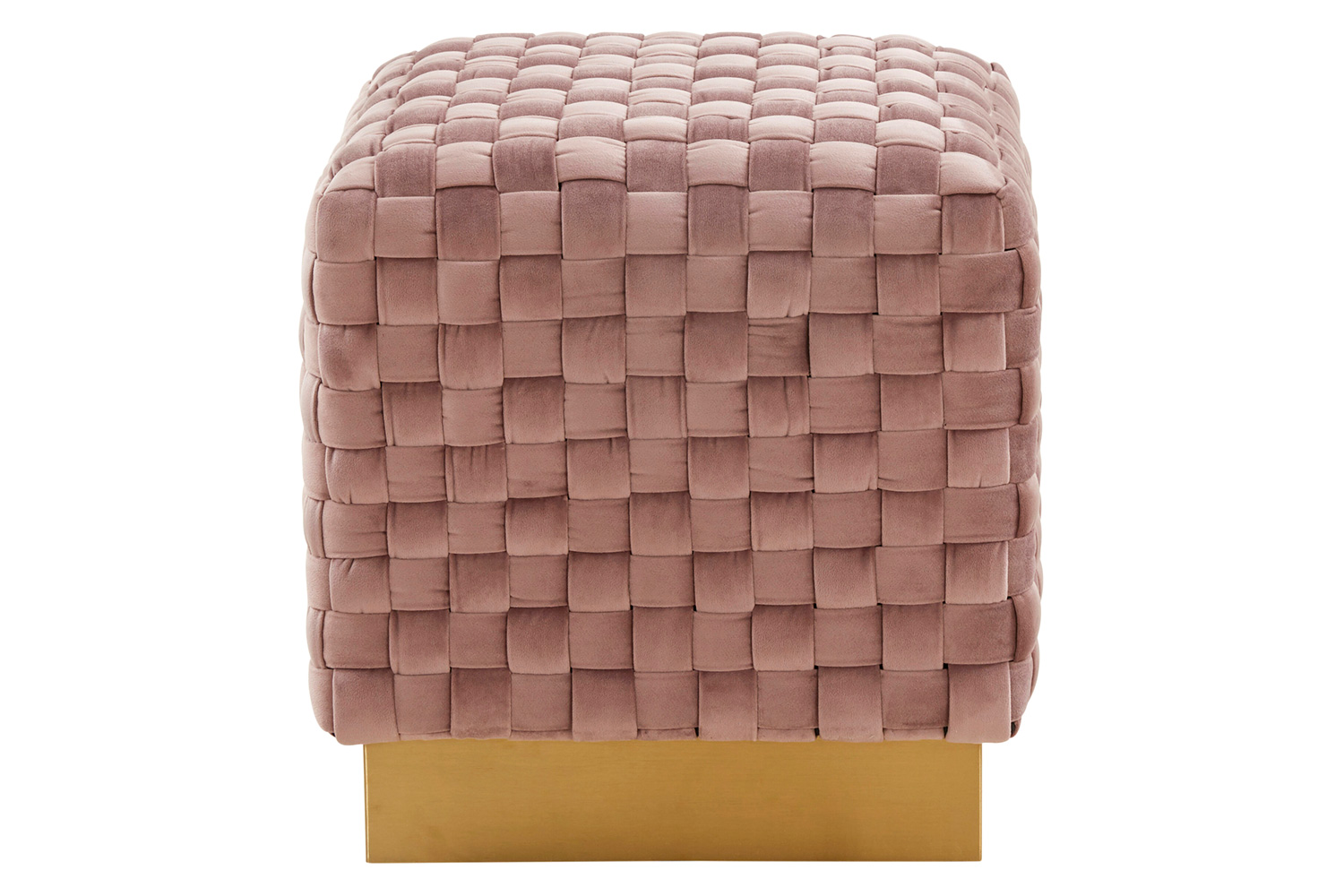 LeisureMod™ Myrtle 19" Square Weave Design Velvet Ottoman with Gold Base - Pink
