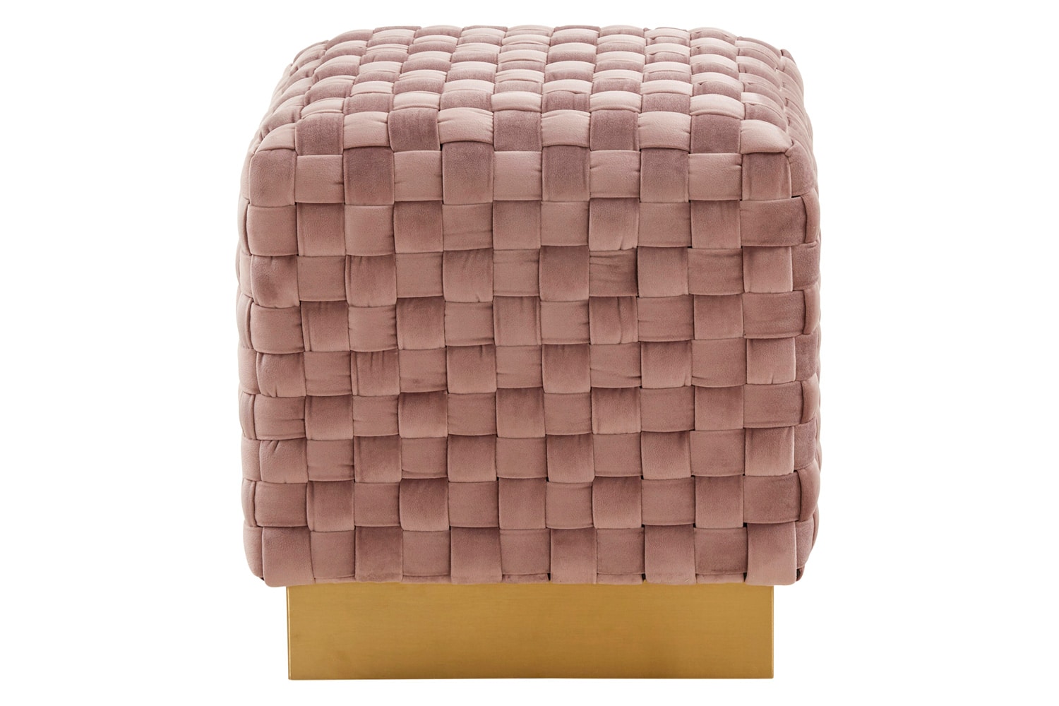 LeisureMod™ Myrtle 19" Square Weave Design Velvet Ottoman with Gold Base - Pink