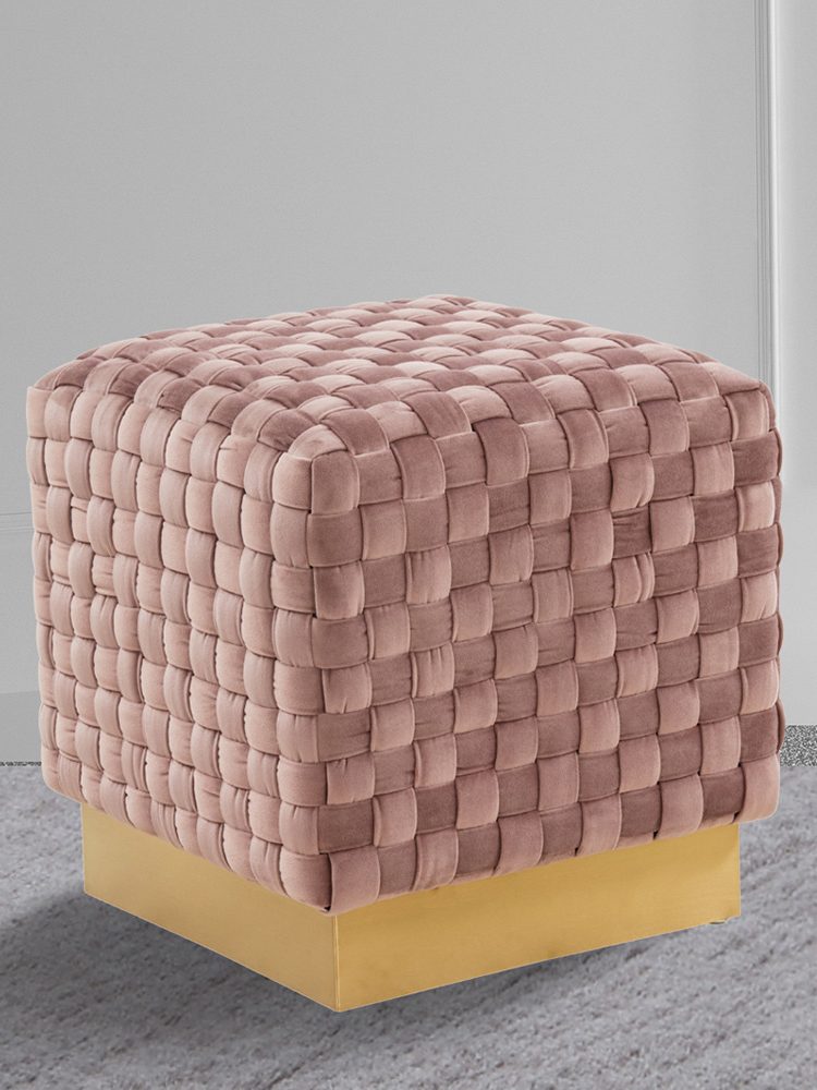 Comfortable, modern and with a lot of colors, the LeisureMod™ Myrtle 19" Square Weave Design Velvet Ottoman with Gold Base - Pink
 will definitely be a good choice for your design