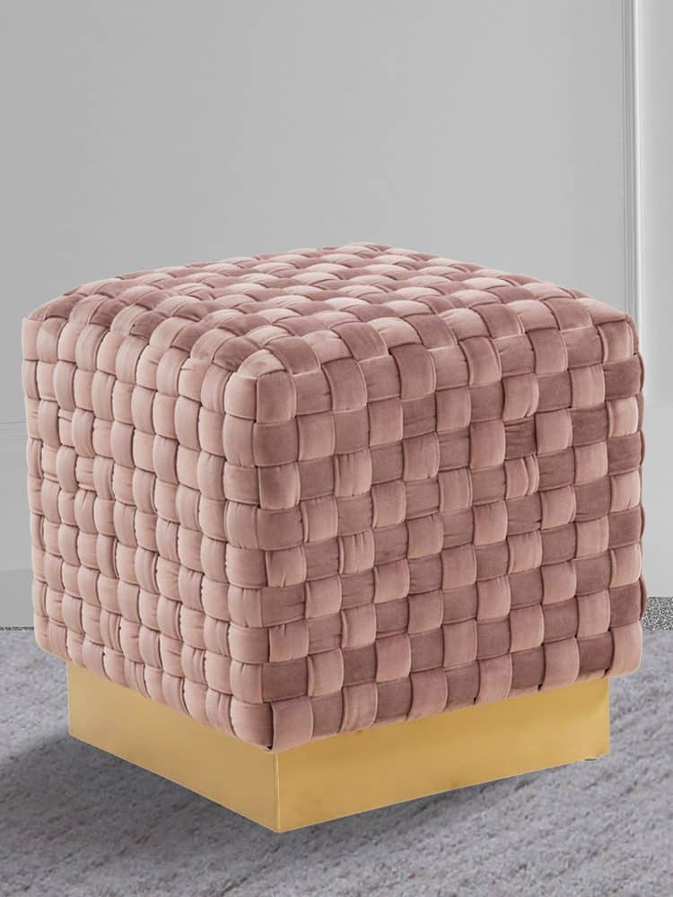 Comfortable, modern and with a lot of colors, the LeisureMod™ Myrtle 19" Square Weave Design Velvet Ottoman with Gold Base - Pink will definitely be a good choice for your design