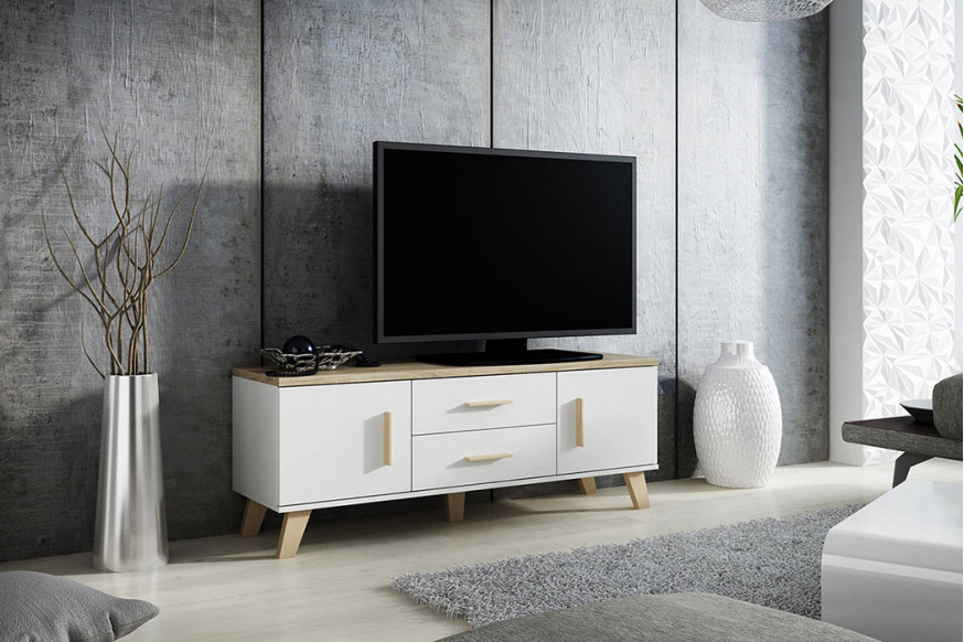 Maxima Lotta White and Wood TV Stand Small