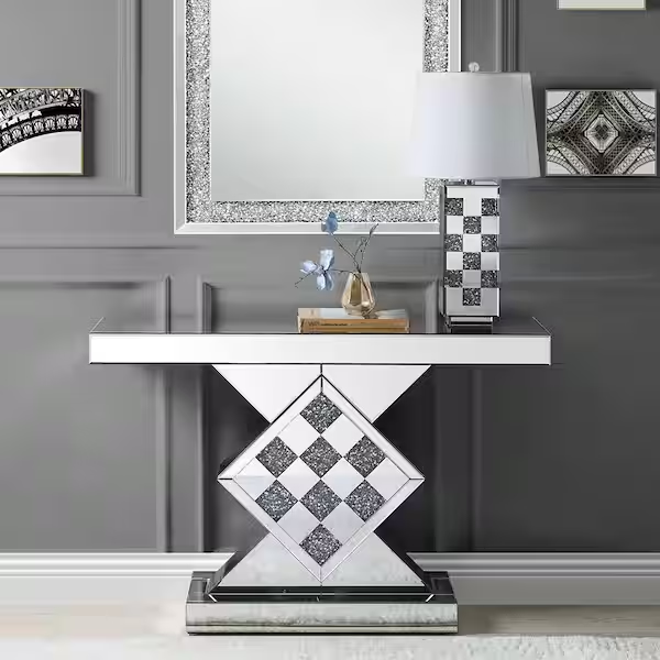 Incredibly refined and stylish ACME™ - Noralie Console Table in Mirrored and Faux Diamonds 90622 to emphasize the luxury of your design