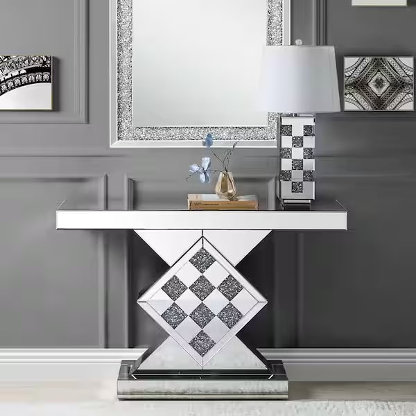 Incredibly refined and stylish ACME™ - Noralie Console Table in Mirrored and Faux Diamonds 90622
 to emphasize the luxury of your design