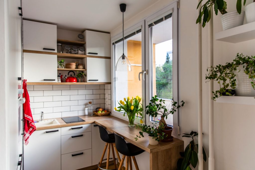 Narrow Room Design Kitchen White Window