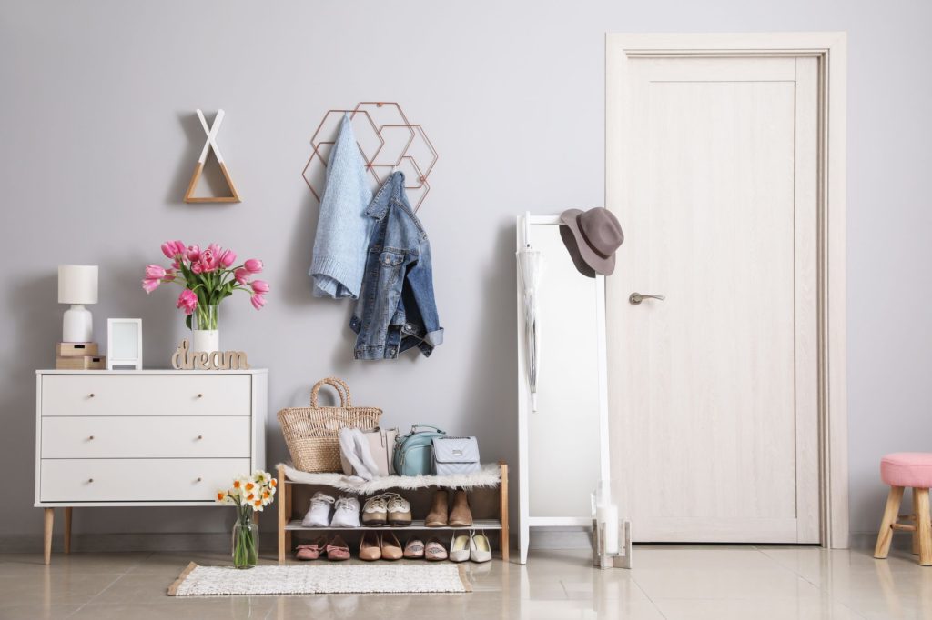 Popular Furniture In The Interior Entrance Room Door Shelves