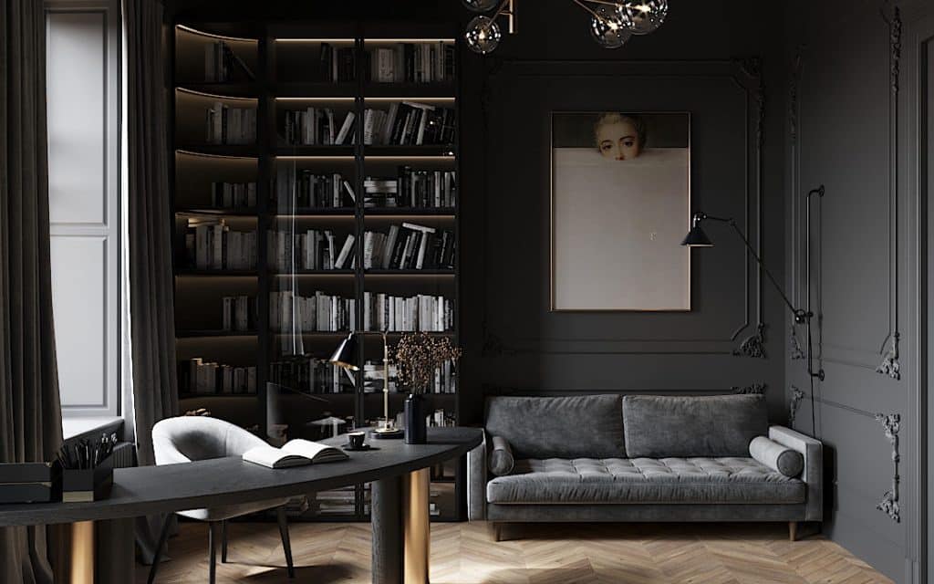 Home Library Dark Interior Big