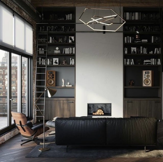 Home Library Dark Interior