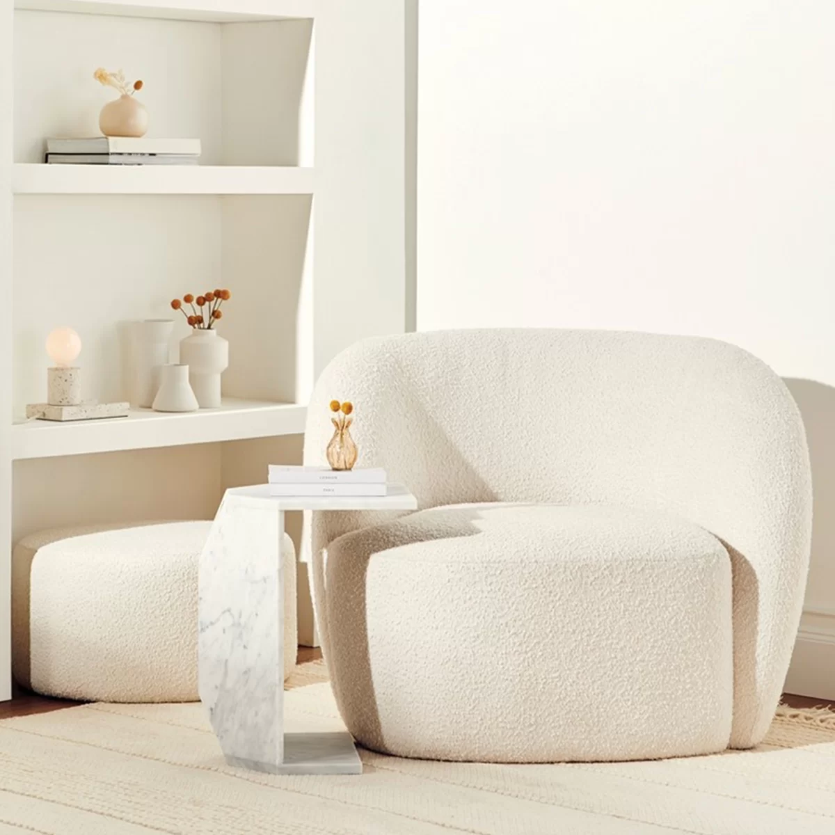 If you want to add modernity to your design, then buy the Nuevo Selma Occasional Chair Coconut Boucle