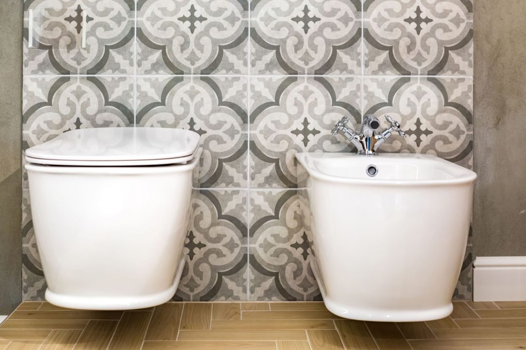 White Toilet And Sink Classic Tiles