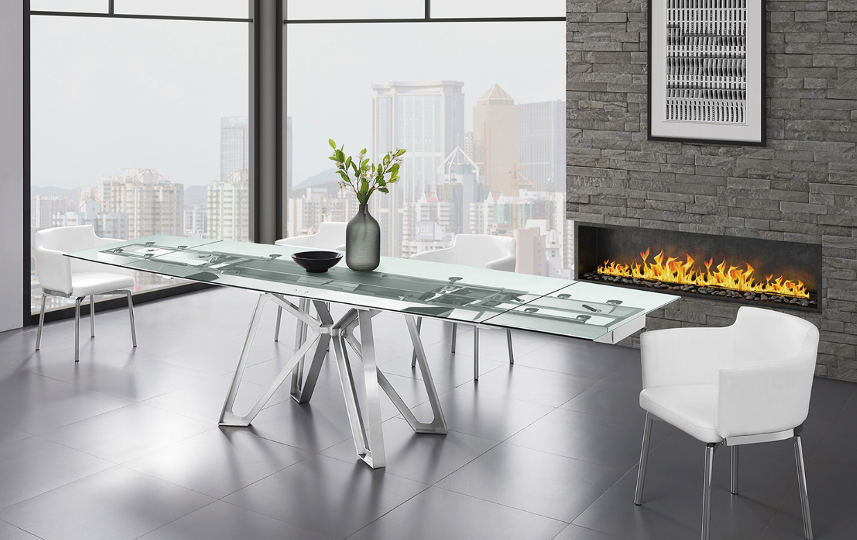 Casabianca Dcota Extendable Dining Table - Clear/Brushed Steel