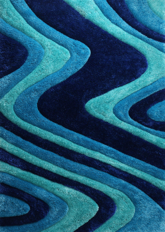 Furnings 3D Ocean Waves Blue Shag Area Rug