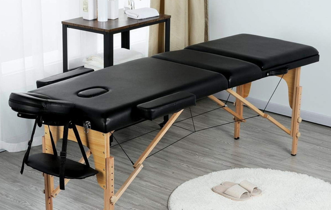 comfortable, high-quality and stylish black adjustable portable table, can be suitable for both massage and tattooing