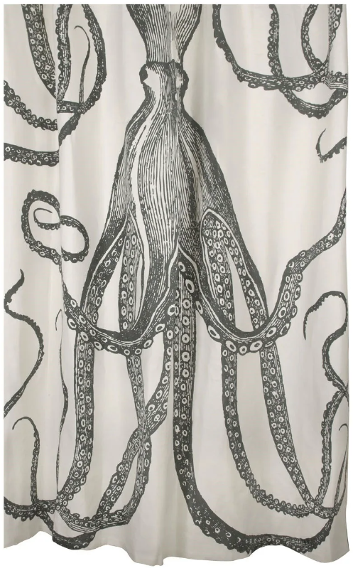 FaFurn™ - Black and White Octopus Shower Curtain 100% Cotton 72 X 72-Inch