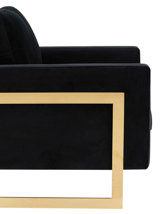 LeisureMod™ Lincoln Velvet Accent Armchair with Gold Frame - Midnight Black
