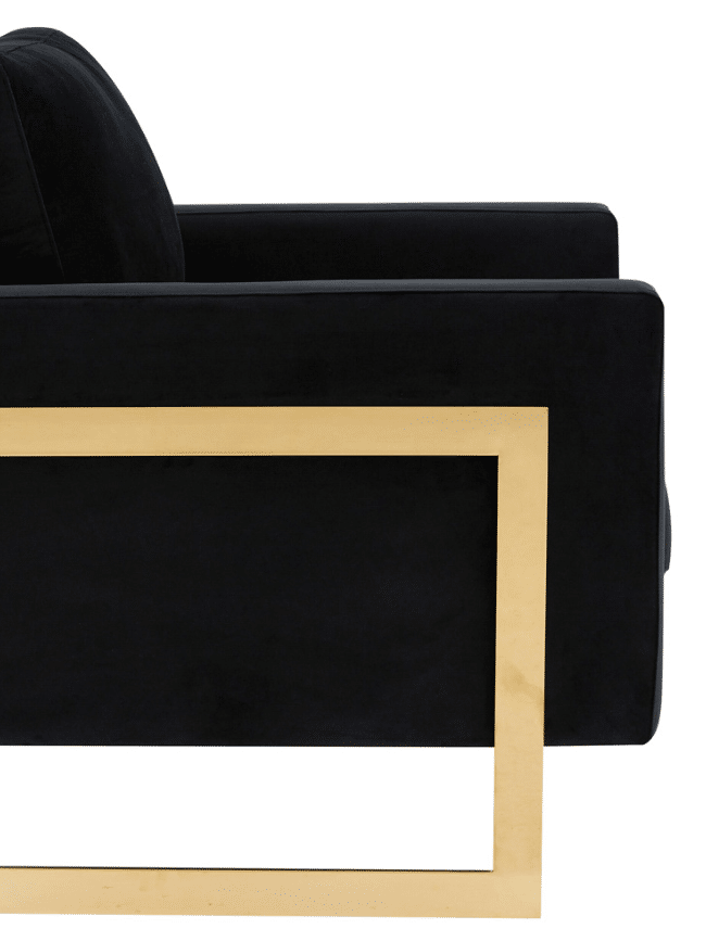 LeisureMod™ Lincoln Velvet Accent Armchair with Gold Frame - Midnight Black