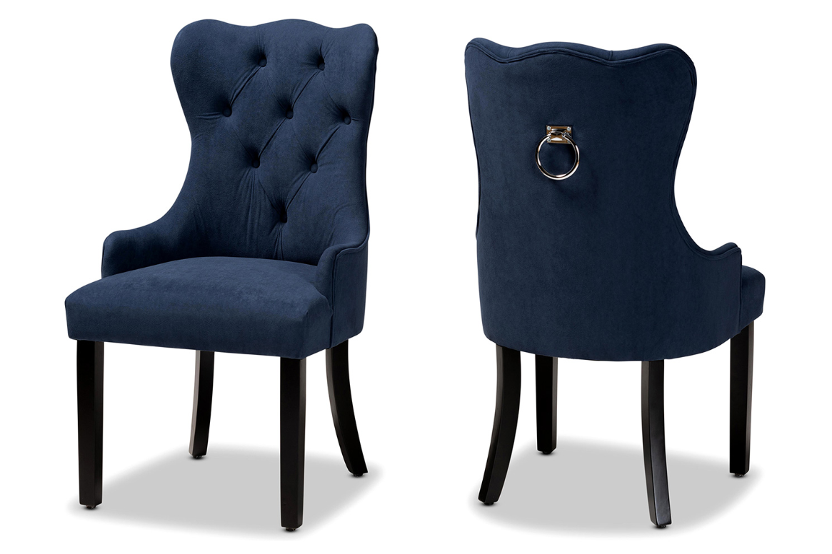 Baxton™ Fabre Modern 2-Piece Dining Chair Set - Navy Blue Velvet
