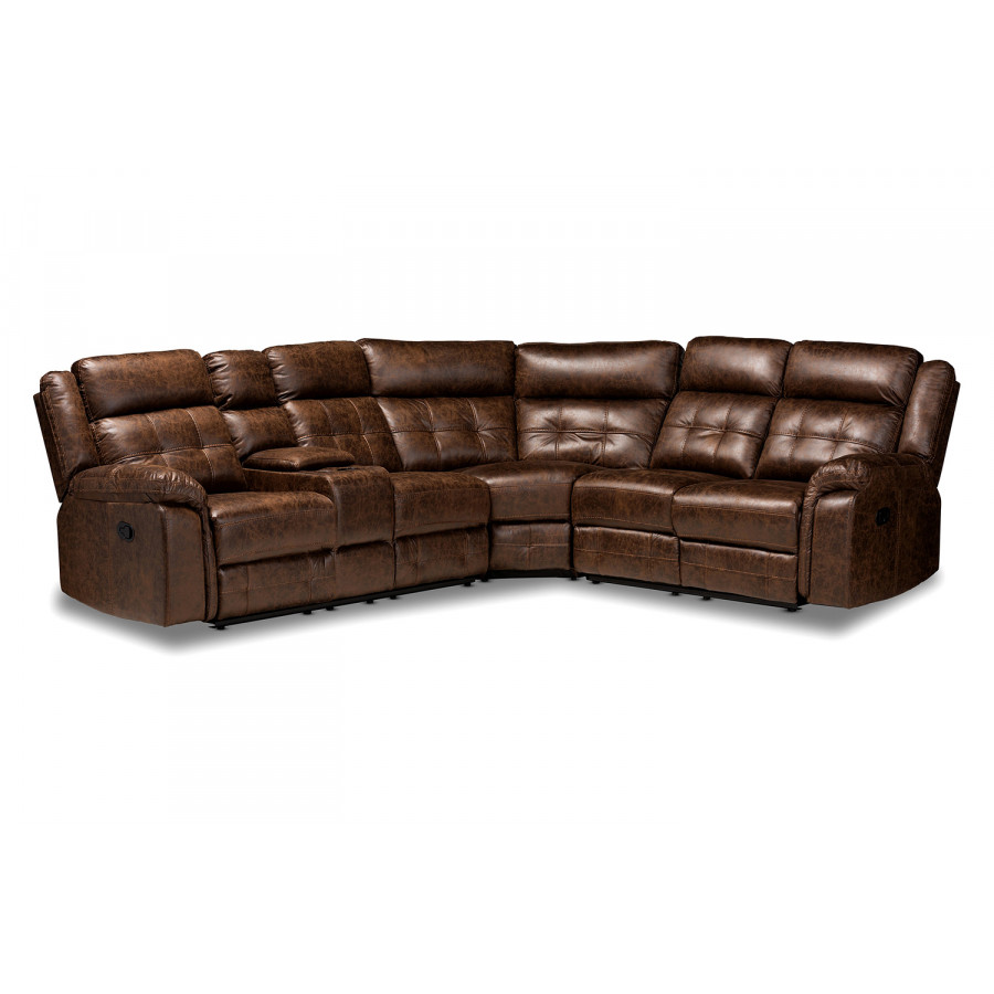 Baxton - Vesa Modern 6-Piece Sectional Recliner Sofa with 2 Reclining Seats