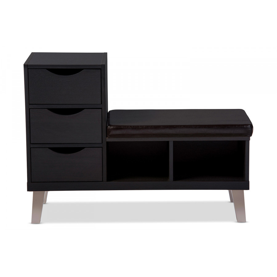 Baxton - Arielle Modern 3-Drawer Shoe Seating Bench with Two Open Shelves