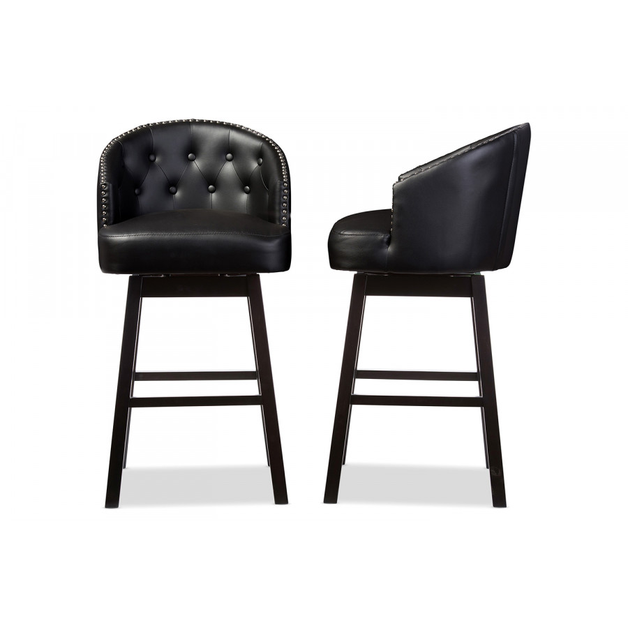 Baxton - Avril Modern Swivel Barstool with Nail heads Trim