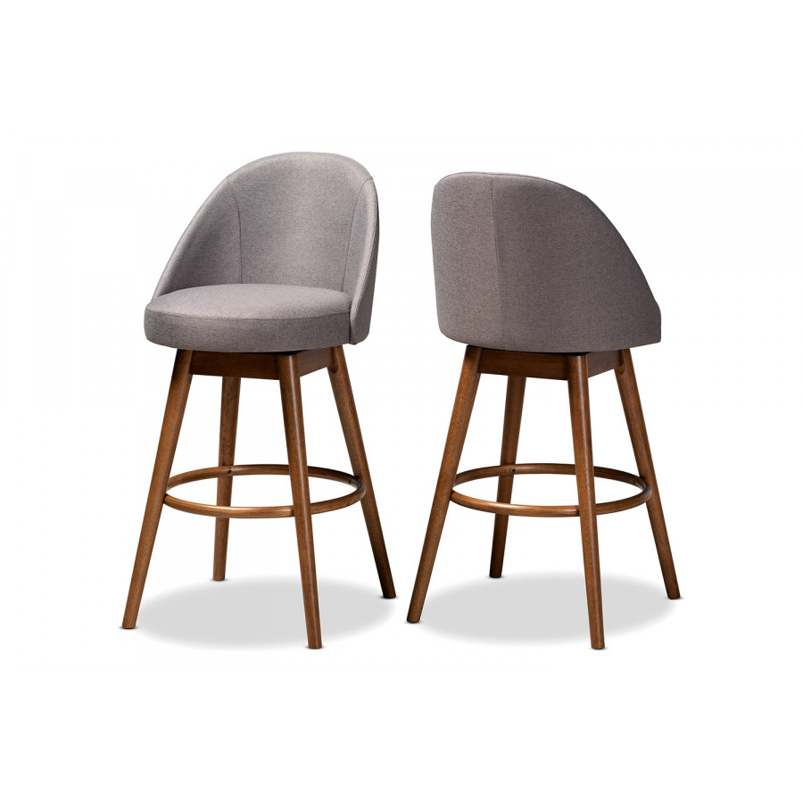 Baxton - Carra Mid-Century Modern 2-Piece Swivel Bar Stool Set