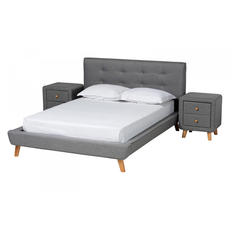 Baxton - Jonesy Mid-Century Modern 3-Piece Bedroom Set