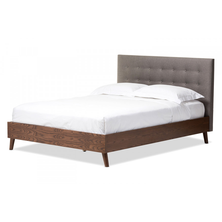 Baxton - Alinia Mid Century Retro Modern Platform Gray Bed Full Size