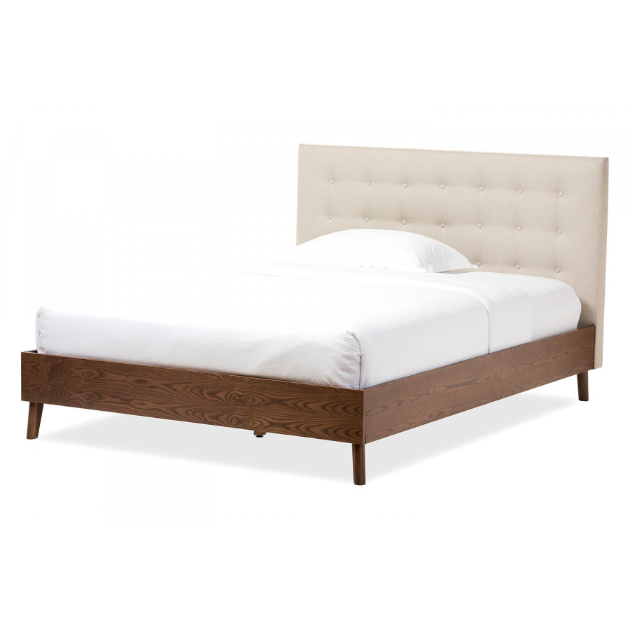 Baxton - Alinia Mid Century Retro Modern Platform Light Beige Bed Full Size