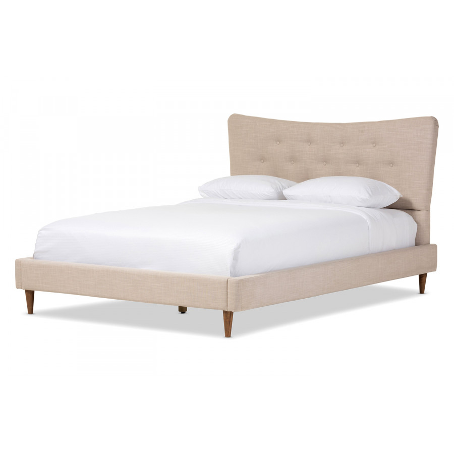 Baxton - Hannah Beige Mid Century Modern Platform Bed King Size