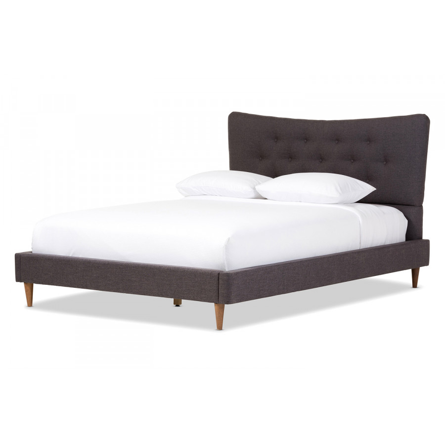 Baxton - Hannah Dark Gray Mid Century Modern Platform Bed King Size