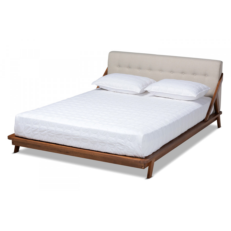 Baxton - Sante Mid Century Modern Light Beige Platform Bed Full Size