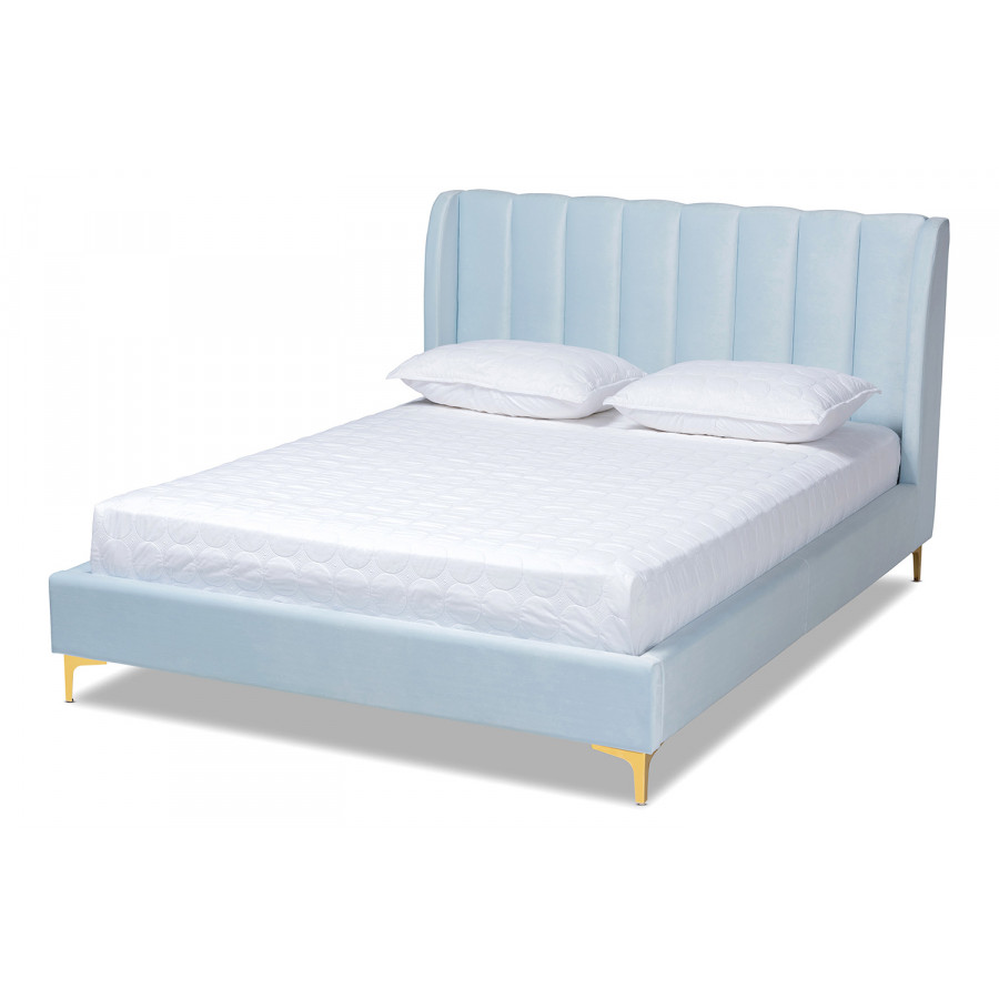 Baxton - Saverio Glam Platform Bed with Gold-Tone Legs