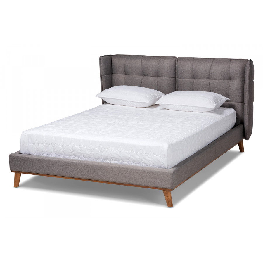 Baxton - Gretchen Modern Gray/Walnut Platform Wingback Bed King Size