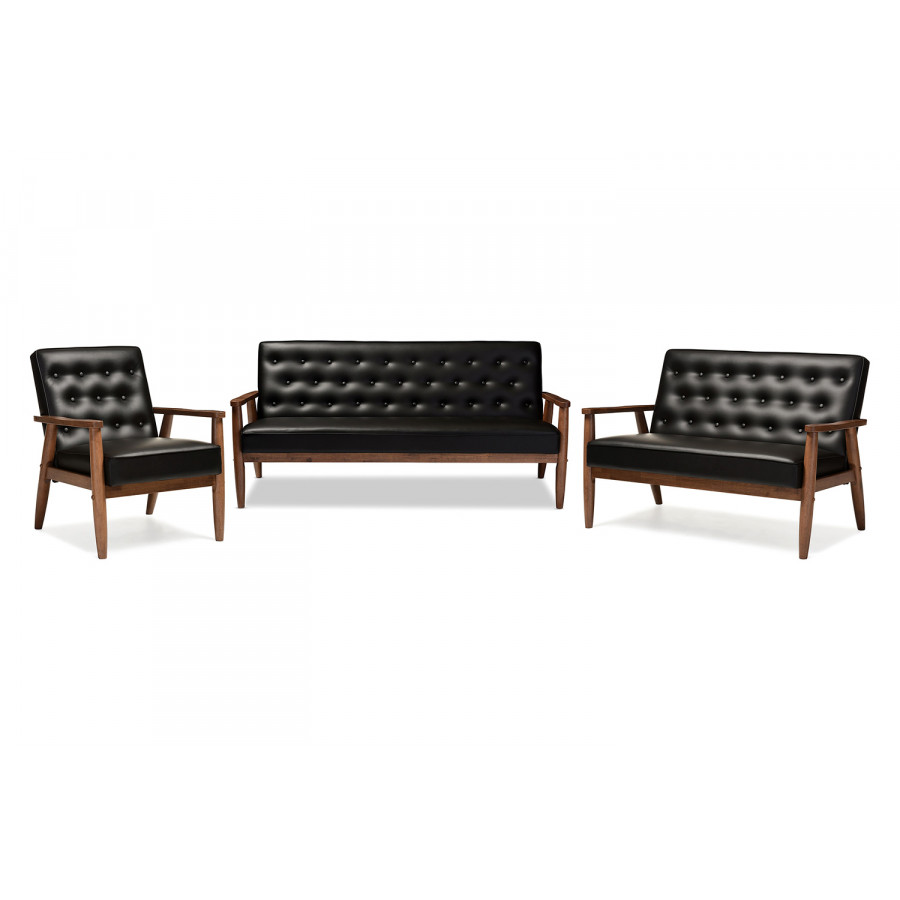 Baxton - Sorrento Mid-Century Retro Modern 3-Piece Living Room Set