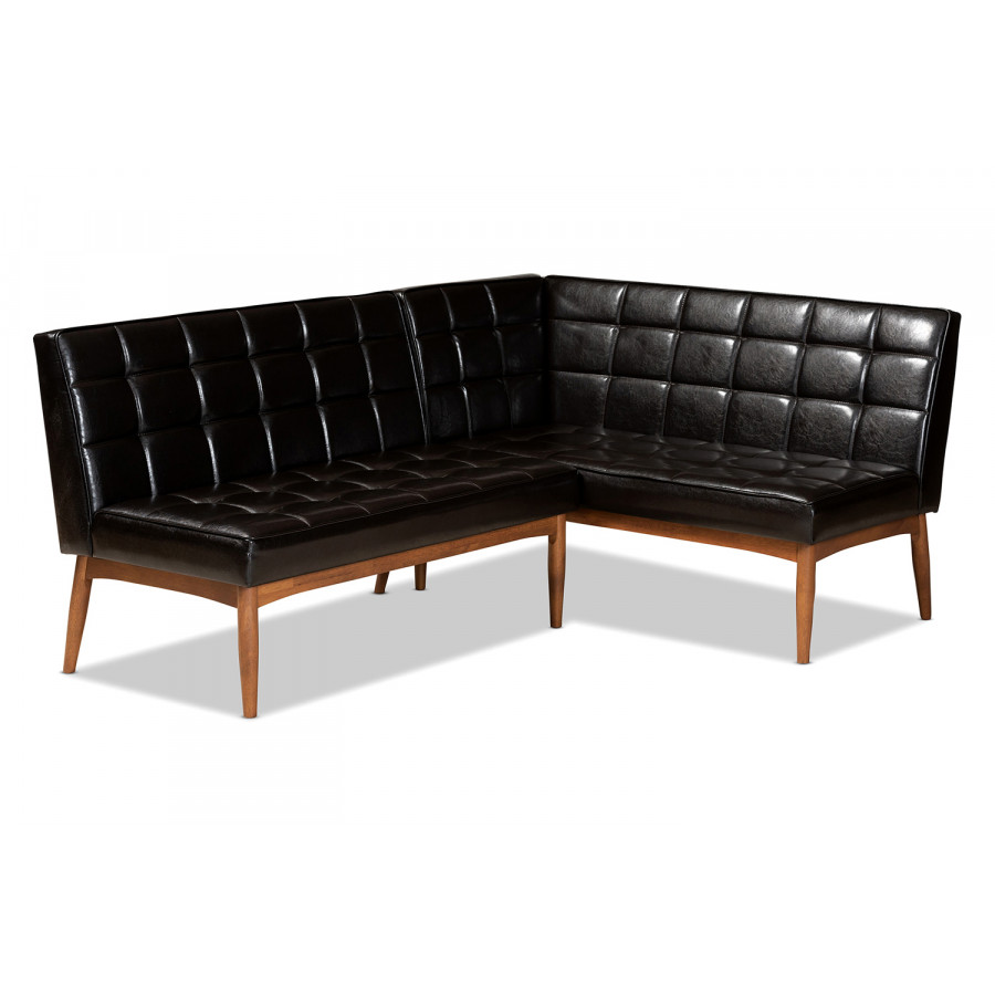 Baxton - Sanford Mid-Century Modern 2-Piece Dining Nook Banquette Set