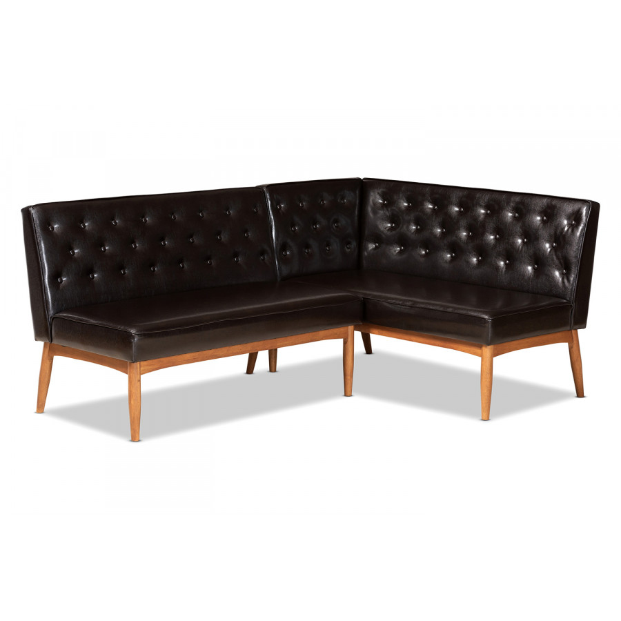 Baxton - Riordan Mid-Century Modern 2-Piece Dining Nook Banquette Set