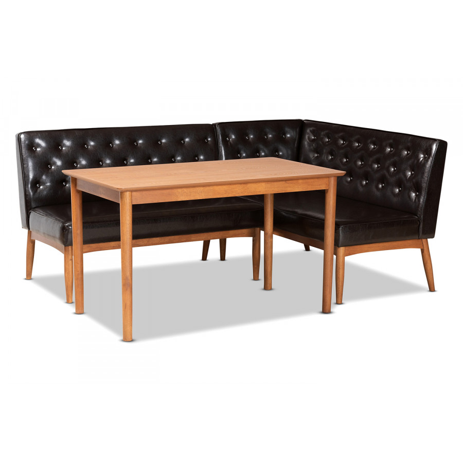 Baxton - Riordan Mid-Century Modern 3-Piece Dining Nook Set