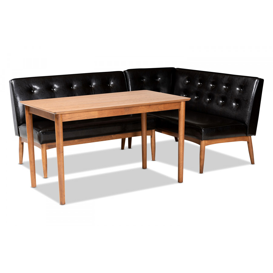 Baxton - Arvid Mid-Century Modern 3-Piece Dining Nook Set