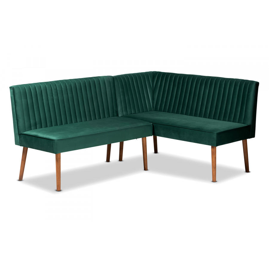 Baxton - Alvis Mid-Century Modern 2-Piece Dining Nook Banquette Set