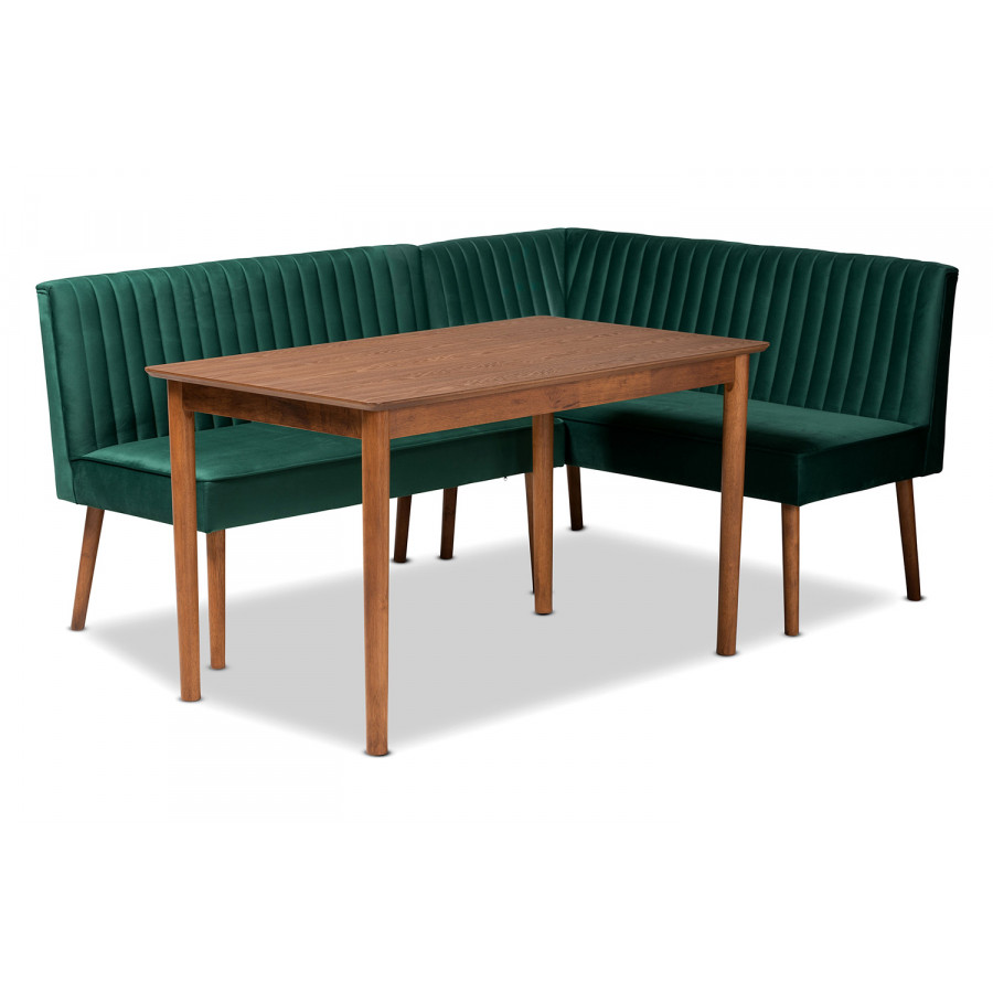 Baxton - Alvis Mid-Century Modern 3-Piece Dining Nook Set