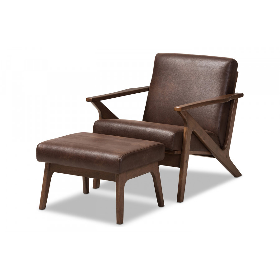 Baxton - Bianca Mid-Century Modern Lounge Chair And Ottoman Set