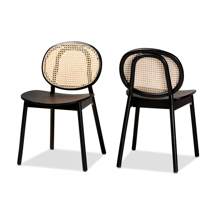 Baxton - Halen Mid-Century Modern 2-Piece Cane Dining Chair Set