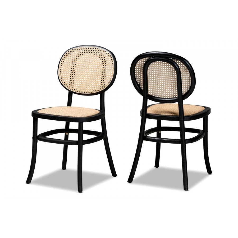 Baxton - Garold Mid-Century Modern 2-Piece Cane Dining Chair Set