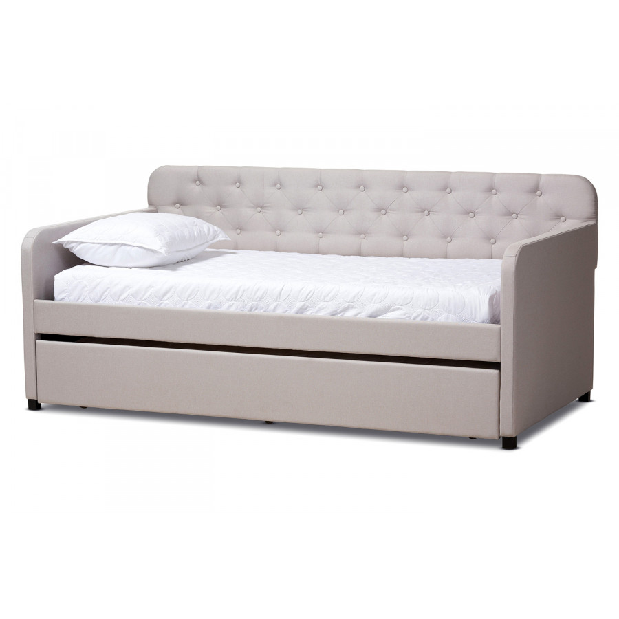 Baxton - Camelia Modern Sofa Daybed with Roll-Out Trundle Guest Bed