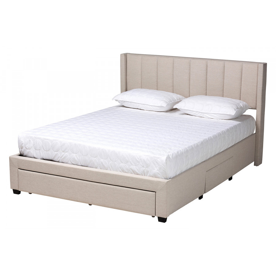 Baxton - Coronado Mid-Century Modern Full Size 3-Drawer Storage Platform Bed