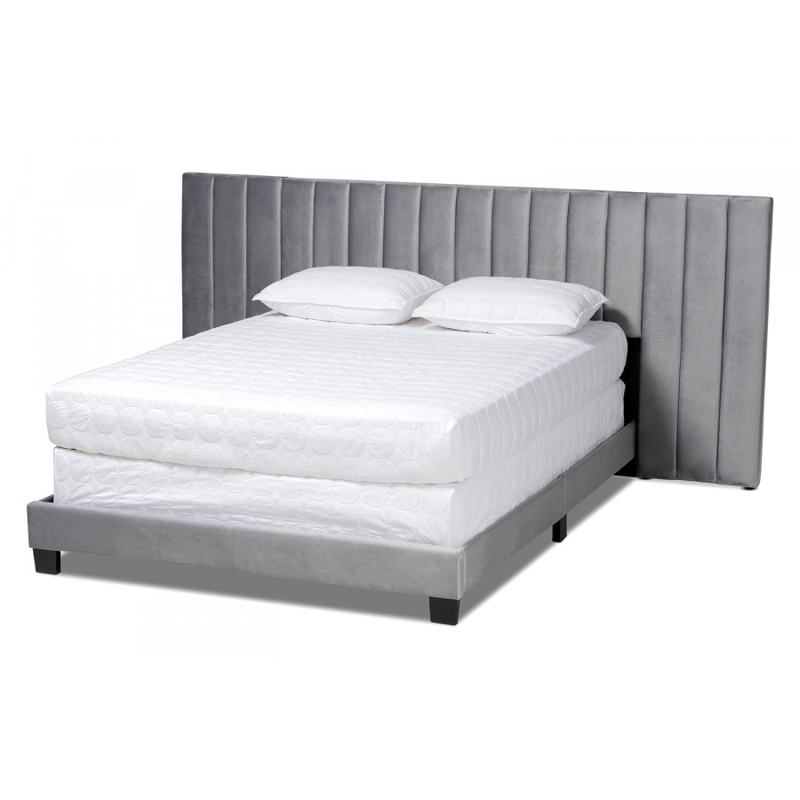 Baxton - Fiorenza King Size Panel Bed with Extra Wide Channel Tufted Headboard
