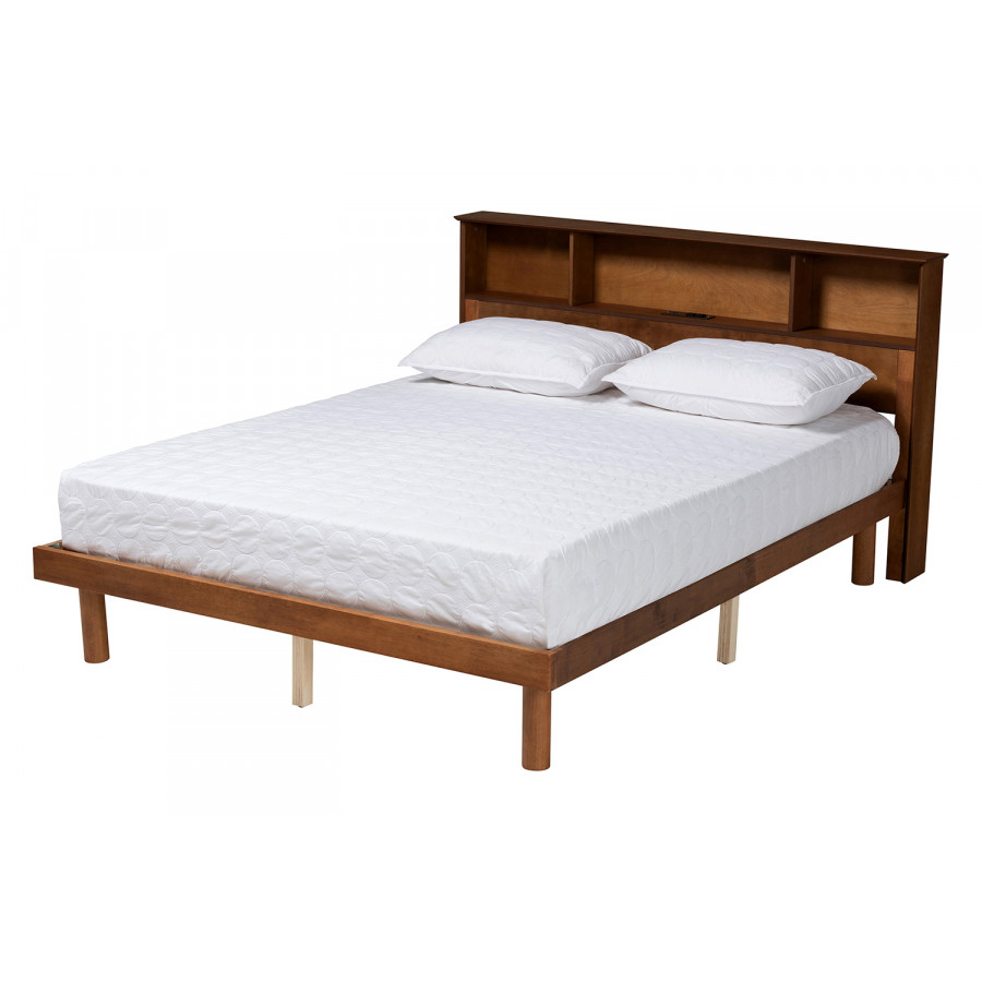 Baxton - Lochlan Mid-Century Modern Platform Bed with Charging Station