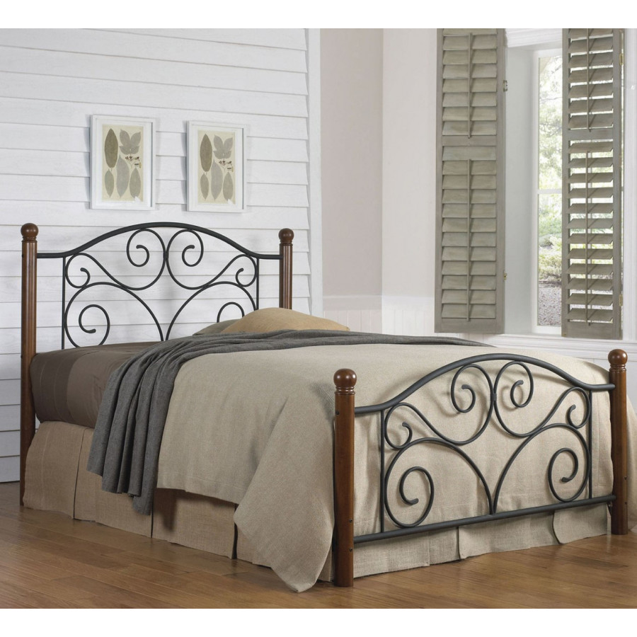 eLuxury - Doral Metal and Wood Bed with Headboard and Footboard